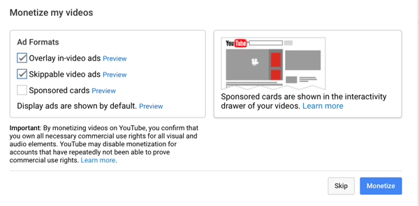 valitse youtube-mainostyypit