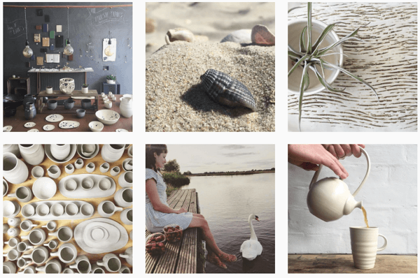 Illyria Pottery käyttää yhtä suodatinta yhtenäisen Instagram-syötteen luomiseen.