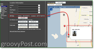 Microsoft Pro Photo Tools GPS Lisää metatiedot GEO:: groovyPost.com-sivulle