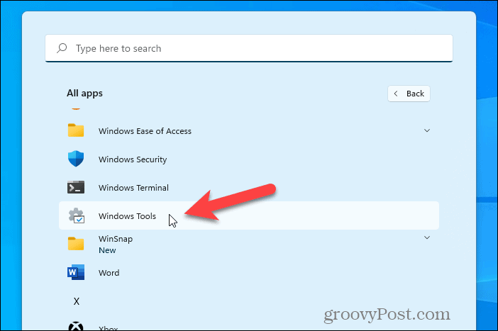 Napsauta Kaikki sovellukset -kohdasta Windows-työkalut