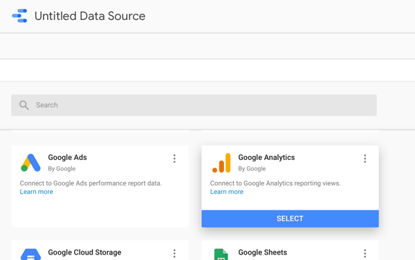 Käytä Google Data Studiota Facebook-mainostesi analysointiin, vaihe 2, vaihtoehto käyttää Google Analyticsia tietolähteenä