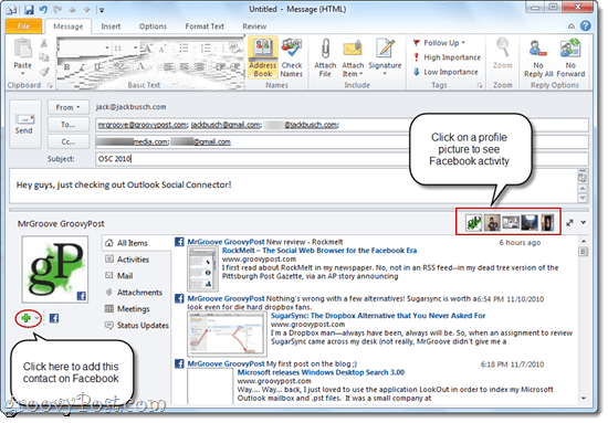 Microsoft Outlook Social Connector -katsaus: Facebook ja Windows Live lisätty