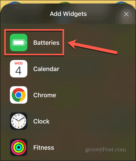 iPhone Lisää akku -widget