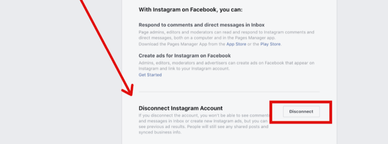 vaihe 2 Instagram-tilin irrottamiseksi Facebook-sivun asetuksista