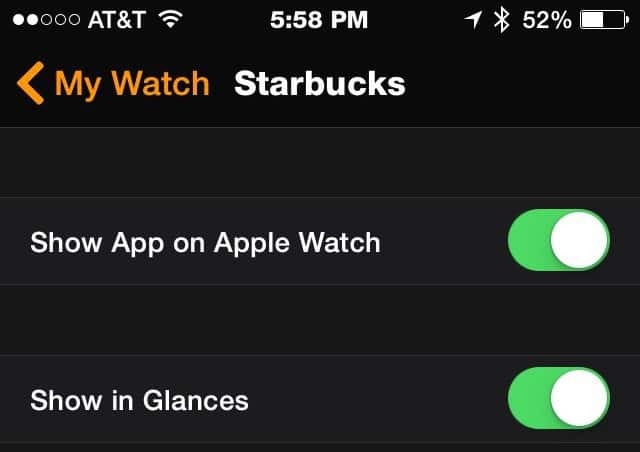 Starbucks-sovellus - Apple Watch