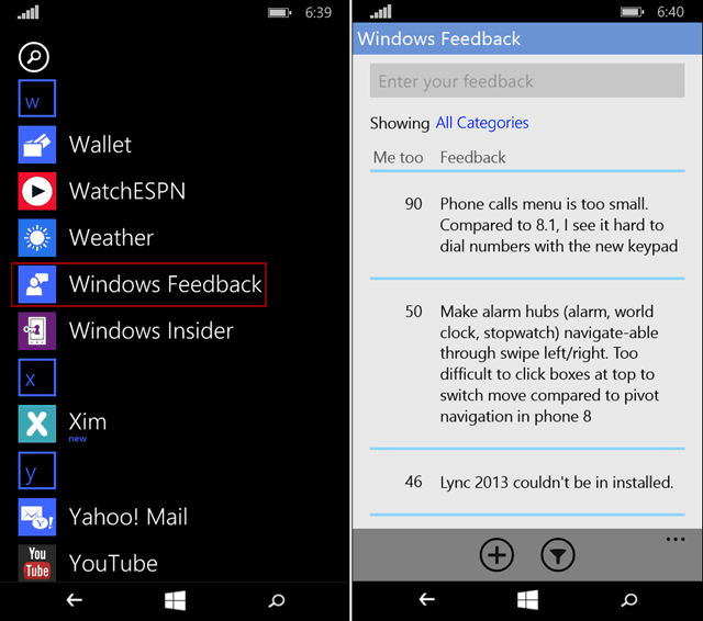 Lähetä palautetta Windows 10 puhelimille -sovelluksesta helposti