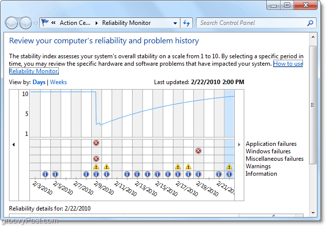 Kuinka käyttää luotettavuushistoriatyökalua Windows 7 -ongelmien diagnosointiin