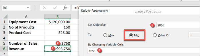 Excel Solver -muuttujien asettaminen