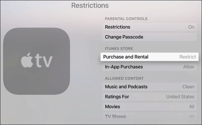 Kuinka salasanoin suojata ostoksia uudessa Apple TV: ssä