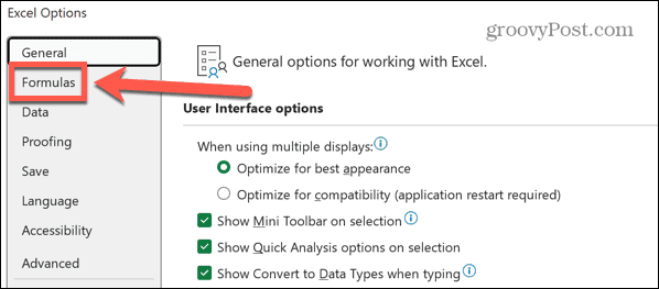 excel-kaavojen asetukset