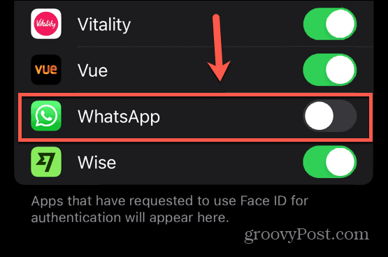 whatsapp face id pois käytöstä