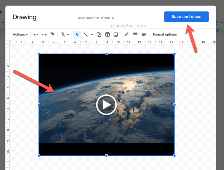 Videon lisääminen Google Docs -piirustuksena