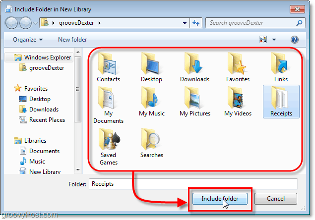 Valitse kansio sisällytettäväksi Windows 7 -kirjastoihin