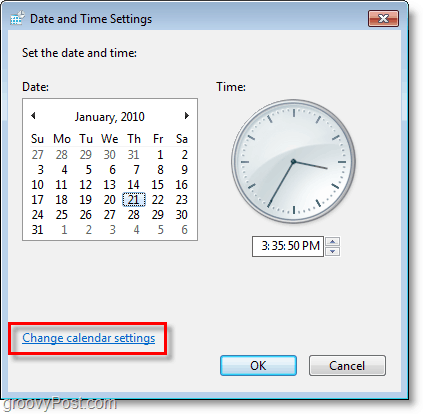 Windows 7 -kuvakaappaus - muuttaa kalenteriasetuksia