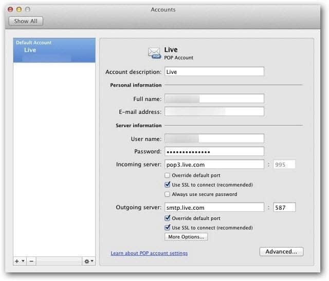 Microsoft Outlook Mac 2011: Asenna Windows Live Mail POP3: n avulla