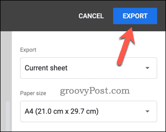 Vie Google Sheets PDF-muotoon -painike