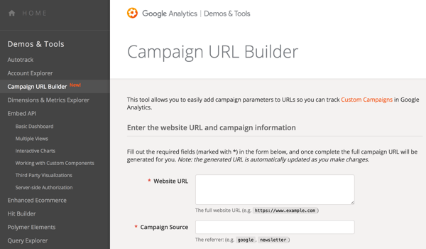 Lisää parametreja URL-osoitteisiisi Google URL Builderin avulla, jotta voit seurata kampanjoitasi.