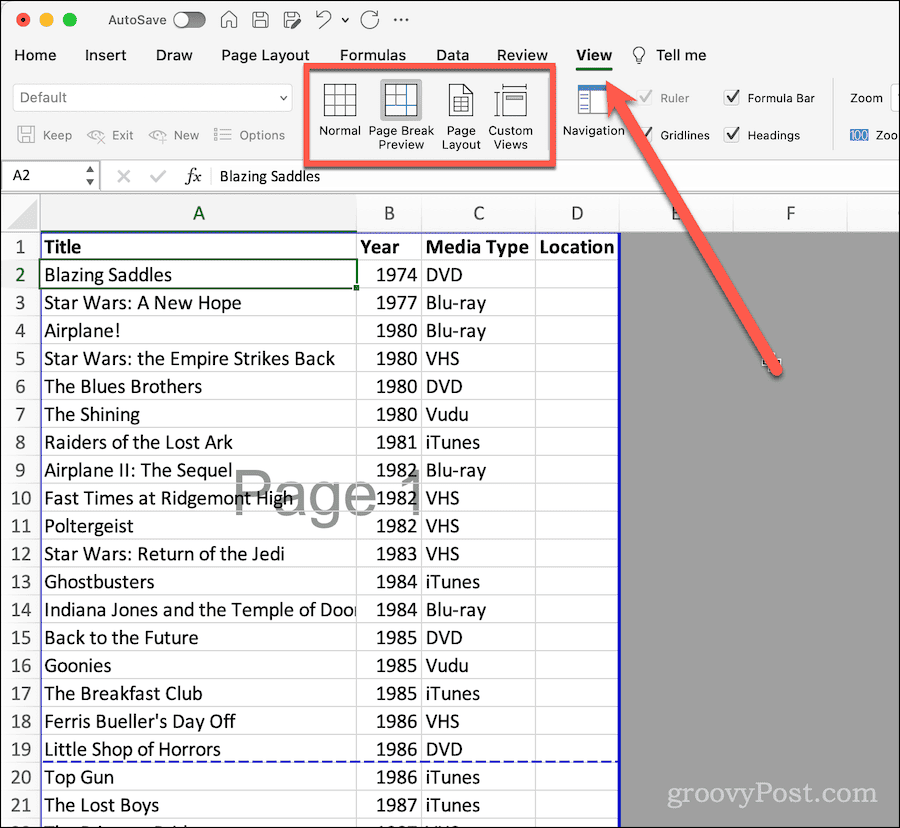 Näytä nauha Excelissä