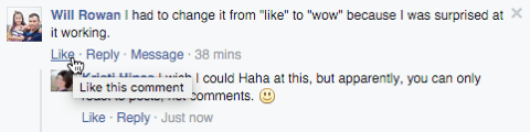 facebook-kommentti ilman reaktioita