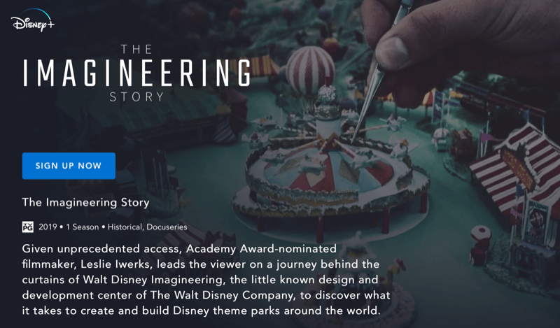 Disney + -sivusto The Imagineering Story -sivulle