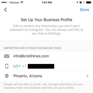 instagram-yritysprofiili muodostaa yhteyden facebook-sivuun