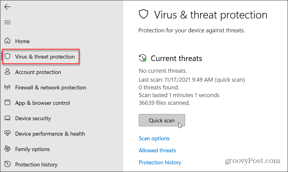 Virusten ja uhkien suojaus Windows 11