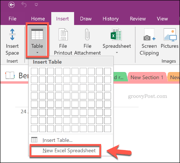 Lisää uusi Excel-laskentataulukko OneNote-sovellukseen