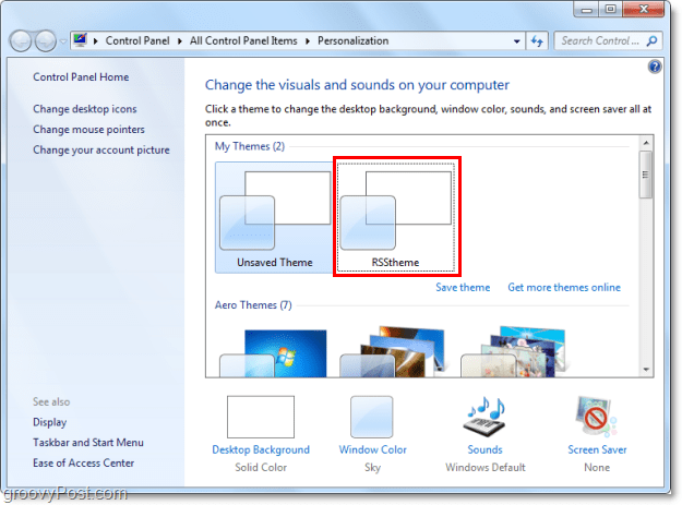 valitse uusi RSS-teema Windows 7: ssä