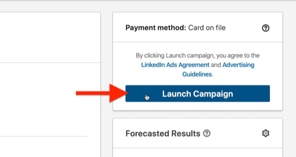esimerkki linkedin-mainoskampanjasta korostettu käynnistyskampanjan painike