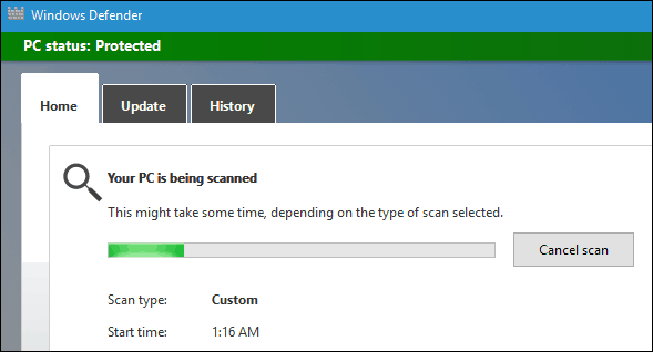 Windows Defender -skannaus