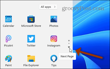 Seuraava sivu Käynnistä Windows 11