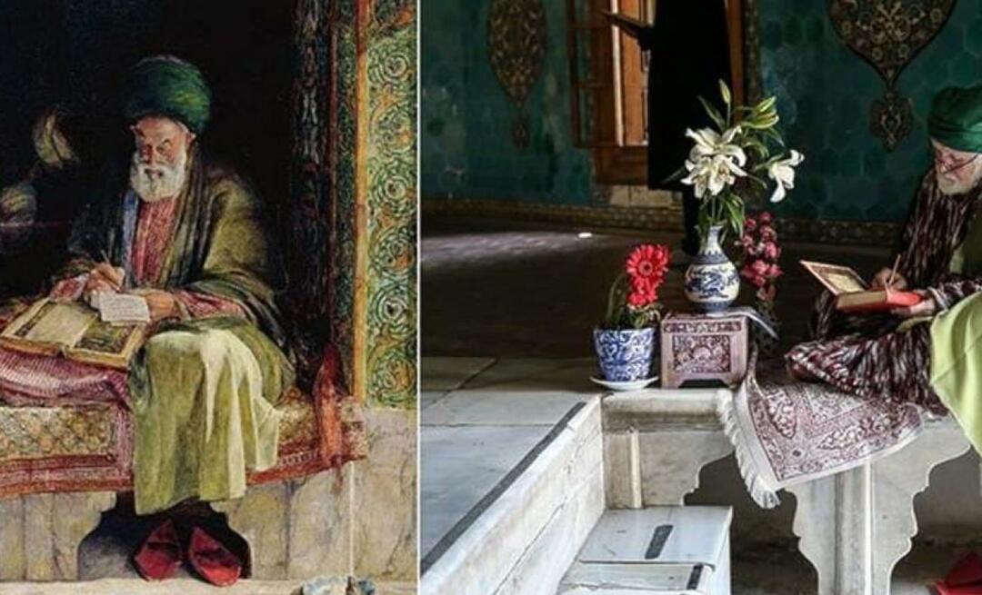 Neslihan Sağır Çetin kuvasi brittimaalarin 153 vuotta sitten piirtämää maalausta Yeşil Türbessä.