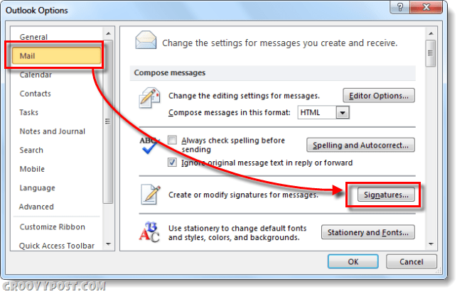 allekirjoitukset Outlook 2010 -vaihtoehdoissa
