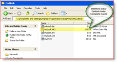Tyhjennä Outlook Auto Complete Cache - Windows XP