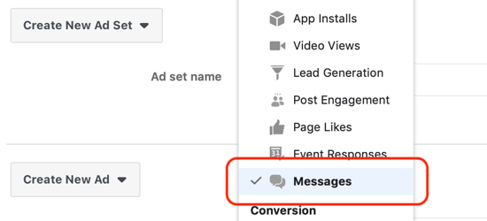 Kuinka saada viittauksia Facebook Messenger -mainoksilla, jotka on asetettu kohteeksi mainosjoukon tasolla