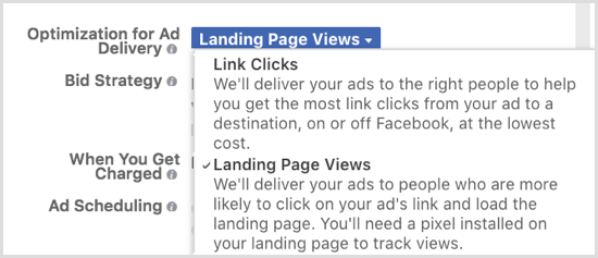 Optimoi Facebook-mainosten toimitus aloitussivun näyttökertoja varten.