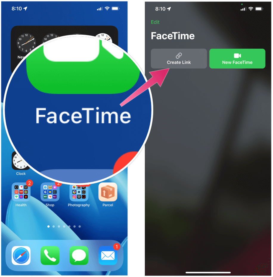 Lähetä FaceTime -keskustelu Kutsu FaceTime Luo linkki