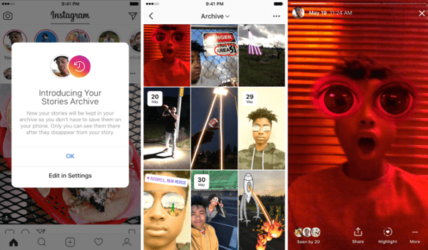 Instagramin uusi Tarina-arkisto tallentaa vanhentuneet tarinat automaattisesti profiilin yksityiseen osaan.