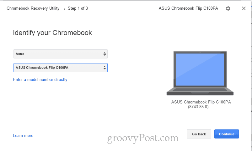 chromebook-palautusapuohjelma valitse malli
