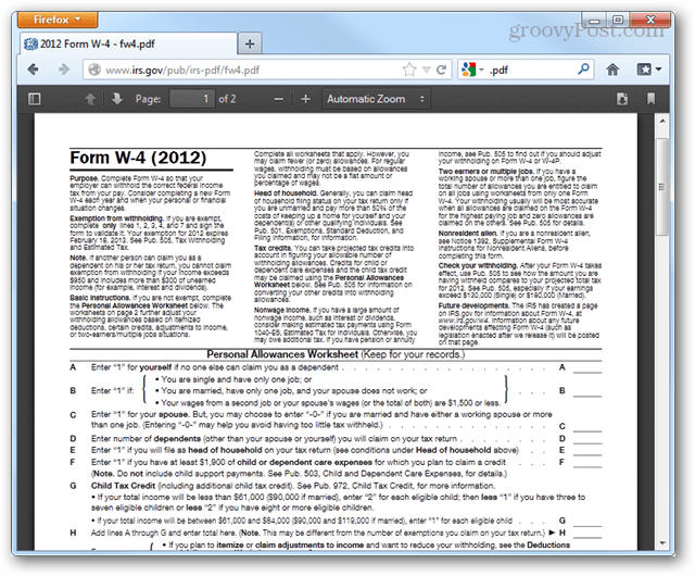Firefoxin oletusarvoinen pdf-katseluohjelma käytössä