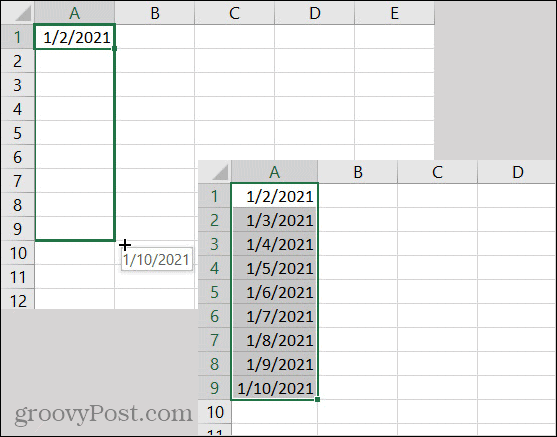 Excelin automaattisen täytön päivämäärät