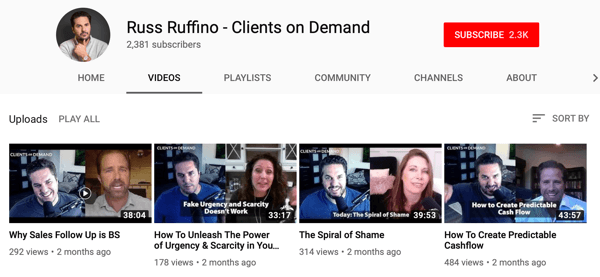 Tapoja B2B-yrityksille käyttää online-videoita, Russ Ruffino näyte YouTube-kanavasta haastatteluvideoista