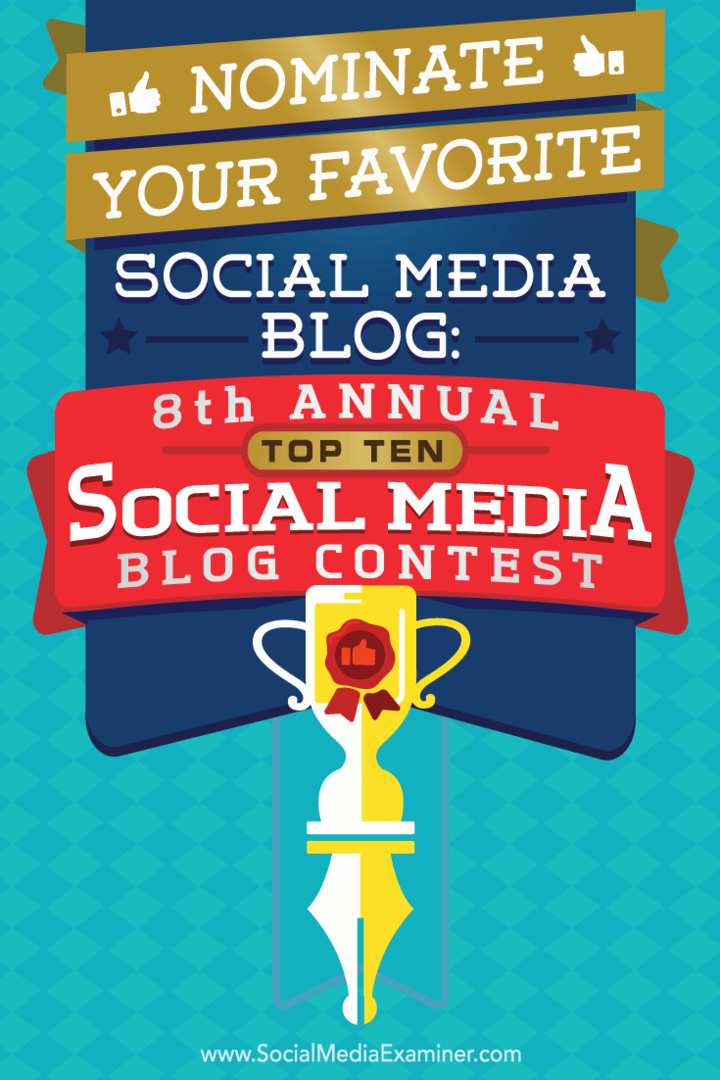 Nimeä suosikki sosiaalisen median blogi: 8. vuosittainen Top 10 sosiaalisen median blogikilpailu Lisa D. Jenkins sosiaalisen median tutkijasta.