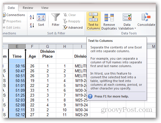 teksti sarakkeisiin excel 2010