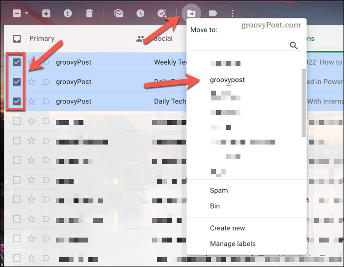 Gmail-viestien siirtäminen