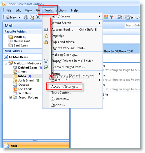 Lisää postilaatikko Outlook 2007: hon: groovyPost.com