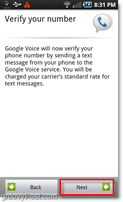 Google Voice Android Mobile Config -sovelluksessa tarkista numero