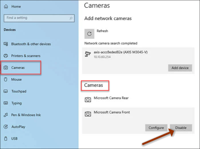 Windows 10 -asetuskamera