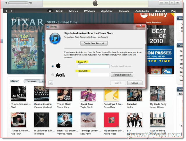 iTunes - vahvista sähköposti ja kirjautuminen