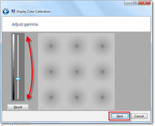 siirrä gamma ylös ja alas vierityspalkkien avulla vastaamaan edellisen Windows 7 -sivun kuvaa